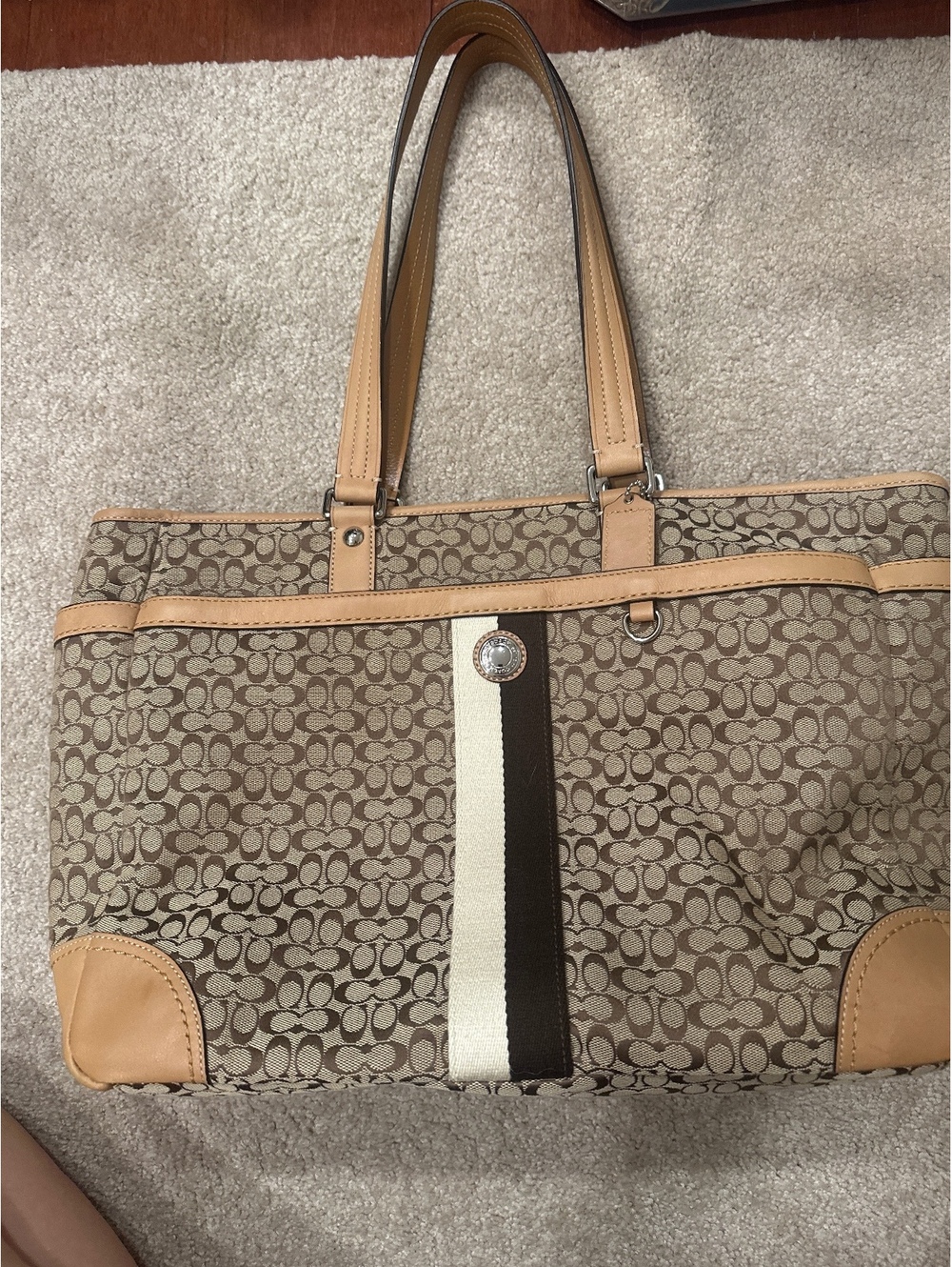 (2)Coach Signature Canvas and Leather Tote Bag